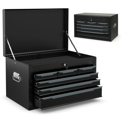 Costway Steel Tool Box Tool Chest Case with 6 Drawers & Top Storage-Black