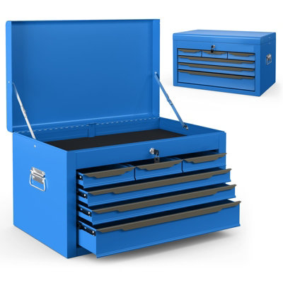 Costway Steel Tool Box Tool Chest Case with 6 Drawers & Top Storage-Blue