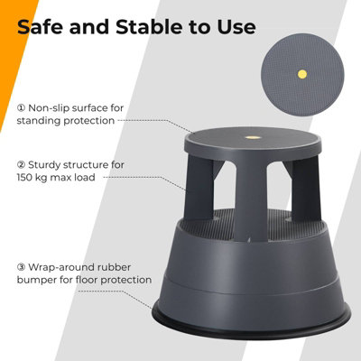 Costway Step Stool Roller Stool with Casters & Non-slip Rubber Band 150kg Large Capacity - 3