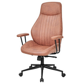 Costway Suede Fabric Arm Chair Swivel Computer Desk Chair w/ Reclining High Back Home Office