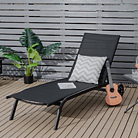 Costway Sun Lounger 6-Level Adjustable Fabric Chaise Chair Outdoor Relaxing Recliner