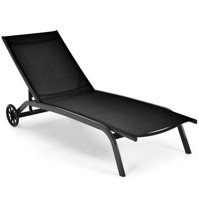 Costway Sun Lounger 6-Level Adjustable Fabric Chaise Chair Outdoor Relaxing Recliner