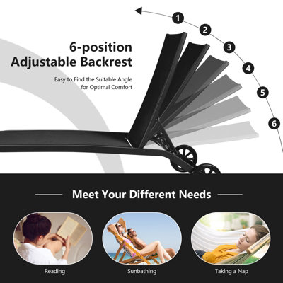 Costway Sun Lounger 6-Level Adjustable Fabric Chaise Chair Outdoor Relaxing Recliner - 6