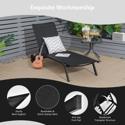 Costway Sun Lounger 6-Level Adjustable Fabric Chaise Chair Outdoor Relaxing Recliner - 8