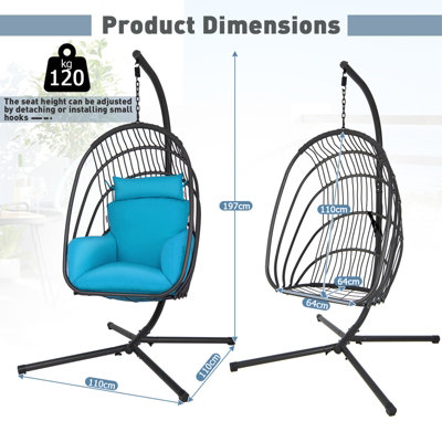 Costway Swing Hanging Egg Chair W/ Stand Hammock Chair W/ Soft Cushion Garden Patio Seat - 3