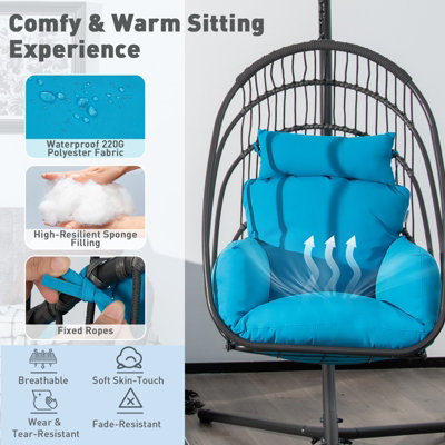 Costway Swing Hanging Egg Chair W/ Stand Hammock Chair W/ Soft Cushion Garden Patio Seat - 5