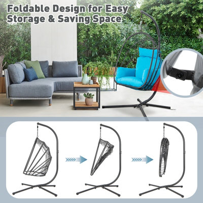 Costway Swing Hanging Egg Chair W/ Stand Hammock Chair W/ Soft Cushion Garden Patio Seat - 6