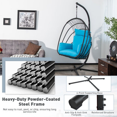 Costway Swing Hanging Egg Chair W/ Stand Hammock Chair W/ Soft Cushion Garden Patio Seat - 7