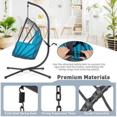Costway Swing Hanging Egg Chair W/ Stand Hammock Chair W/ Soft Cushion Garden Patio Seat - 8