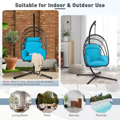 Costway Swing Hanging Egg Chair W/ Stand Hammock Chair W/ Soft Cushion Garden Patio Seat - 9