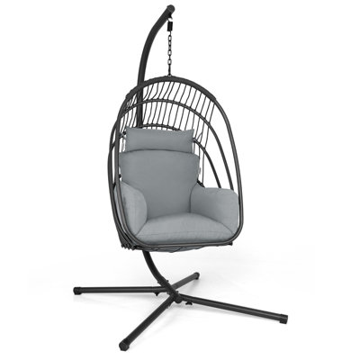 Costway Swing Hanging Egg Chair W/ Stand Hammock Chair W/ Soft Cushion Garden Patio Seat