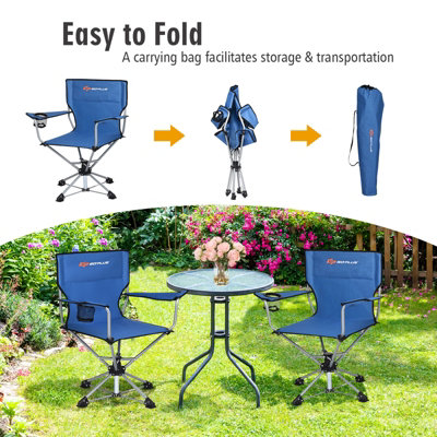 Costway Swivel Folding Mid Back Fishing Camping Chair Portable w/ Cup Holder