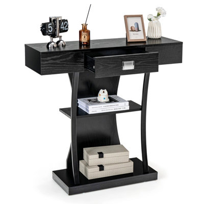 Costway T-Shaped Industrial Console Table Narrow Sofa Side Table Entryway Display Shelves