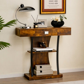 Costway T-Shaped Industrial Console Table Narrow Sofa Side Table Entryway Display Shelves