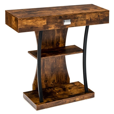 Costway T-Shaped Industrial Console Table Narrow Sofa Side Table Entryway Display Shelves