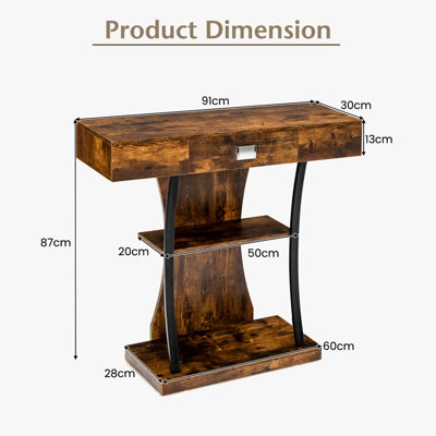 Costway T-Shaped Industrial Console Table Narrow Sofa Side Table Entryway Display Shelves
