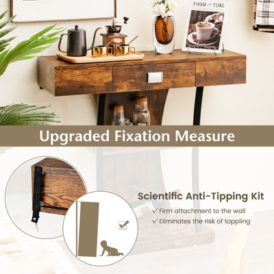 Costway T-Shaped Industrial Console Table Narrow Sofa Side Table Entryway Display Shelves