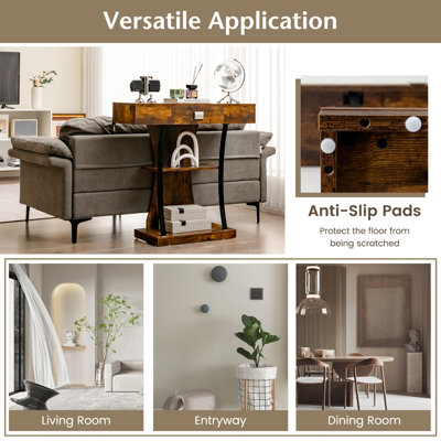 Costway T-Shaped Industrial Console Table Narrow Sofa Side Table Entryway Display Shelves