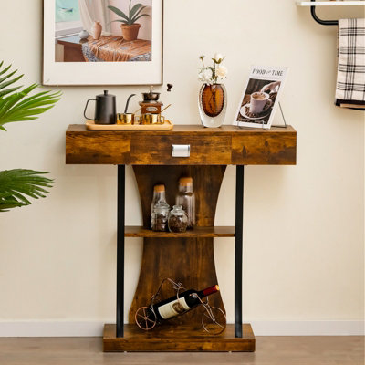 Costway T-Shaped Industrial Console Table Narrow Sofa Side Table Entryway Display Shelves