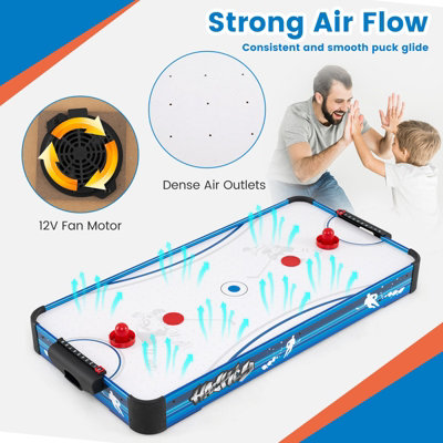 COSTWAY Airhockey Tisch klappbar, Air Hockey Spieltisch elektrisch mit LED-Anzeige & 12V-Motor, Lufthockey Tisch mit 2 Pucks & 2 Schiebern für Kinder Erwachsene, 144 x 68 x 79 cm