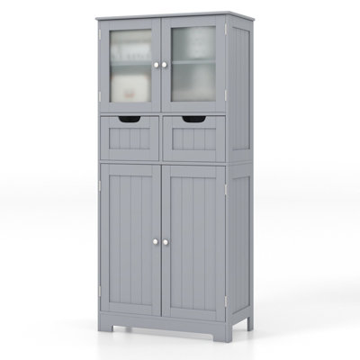 Costway Tall Bathroom Storage Cabinet Freestanding Floor Cabinet w/ 2 Drawers