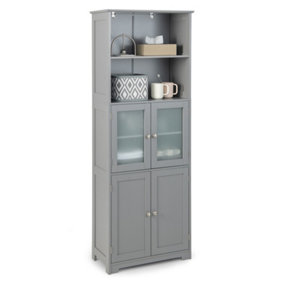 Costway Tall Bathroom Storage Cabinet Kitchen Pantry Cupboard w/ 2 Glass Doors