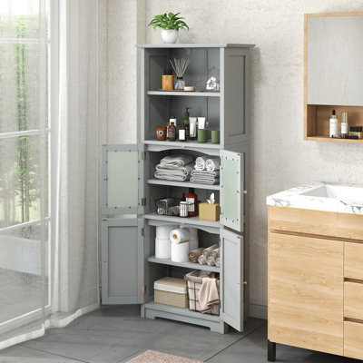 Bathroom storage cabinet with glass outlet doors