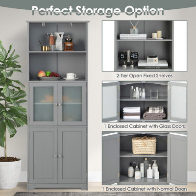 Tall shelf cabinet store with doors