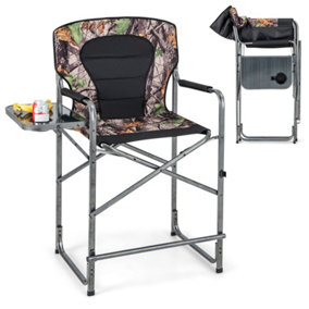 Costway Tall Hunting Chair Folding Oversized Director Chair w/ Side Table Portable Camping Chair