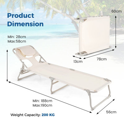 Costway Tanning Chair Folding Beach Lounger Outdoor Patio Chaise Lounge Chair