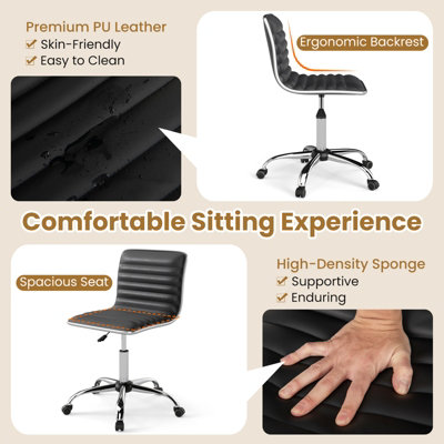 Costway Task Chair Adjustable Office Chair w/ Swivel Seat & Wheels-Black