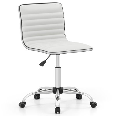 Costway Task Chair Adjustable Office Chair w/Swivel Seat & Wheels-White
