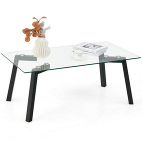 Costway Tempered Glass Coffee Table Metal Frame Rectangular Center Table Room Office