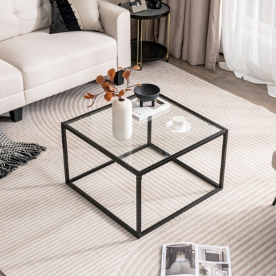 Costway Tempered Glass Top Coffee Table Home Square Tea Table Accent Sofa Side Table