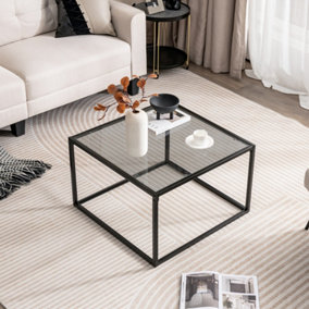 Costway Tempered Glass Top Coffee Table Home Square Tea Table Accent Sofa Side Table