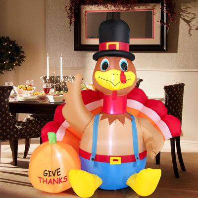 Costway Thanksgiving Inflatable Turkey with Pumpkin Indoor Outdoor Blow ...