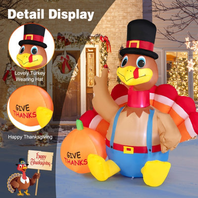 Costway Thanksgiving Inflatable Turkey with Pumpkin Indoor Outdoor Blow ...
