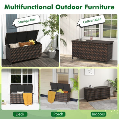 Costway Tightly-Woven Rattan Deck Box Outdoor Storage Cabinet Container - 9