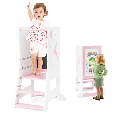 Costway Toddler Kitchen Stool Helper Bathroomd Ajustable Baby Standing Tower