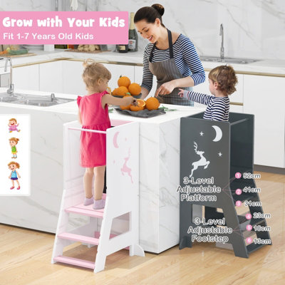 Costway Toddler Kitchen Stool Helper Bathroomd Ajustable Baby Standing Tower - 4