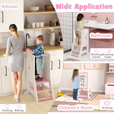Costway Toddler Kitchen Stool Helper Bathroomd Ajustable Baby Standing Tower - 5
