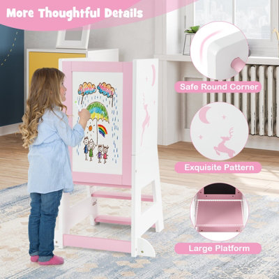 Costway Toddler Kitchen Stool Helper Bathroomd Ajustable Baby Standing Tower - 7