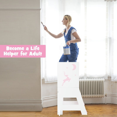 Costway Toddler Kitchen Stool Helper Bathroomd Ajustable Baby Standing Tower - 8