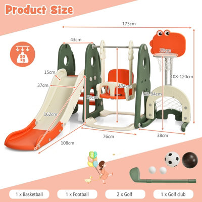 Costway Toddler Slide and Swing Set 6 in 1 Kids Climber Basketball Football Golf Playset
