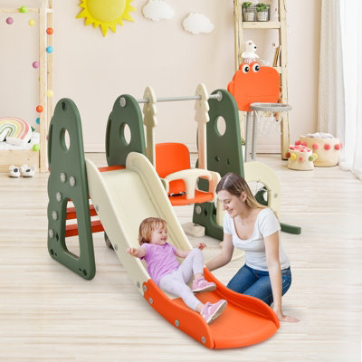Costway Toddler Slide and Swing Set 6 in 1 Kids Climber Basketball Football Golf Playset - 3