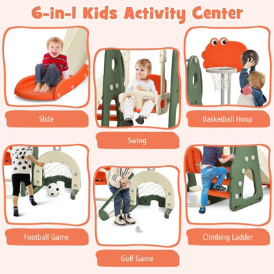 Costway Toddler Slide and Swing Set 6 in 1 Kids Climber Basketball Football Golf Playset - 4