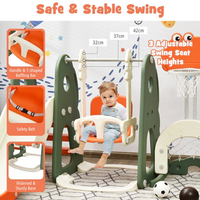 Costway Toddler Slide and Swing Set 6 in 1 Kids Climber Basketball Football Golf Playset - 7
