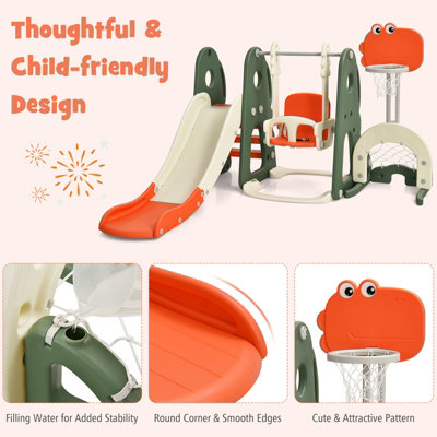 Costway Toddler Slide and Swing Set 6 in 1 Kids Climber Basketball Football Golf Playset - 8