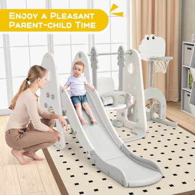 Costway Toddler Slide and Swing Set Indoor Kids Climber Basketball Football Golf Playset - 3