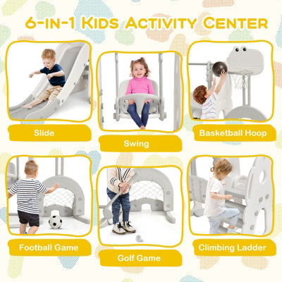 Costway Toddler Slide and Swing Set Indoor Kids Climber Basketball Football Golf Playset - 4